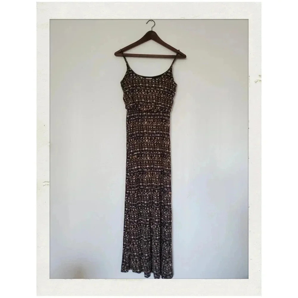 ✨BOGO FREE✨ Self Esteem | Boho Tribal Designs Brown Strap Maxi Dress